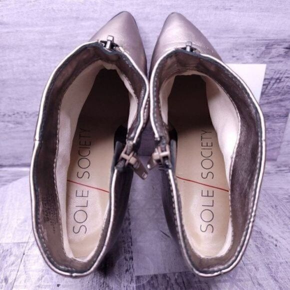 Sole Society Desiray Metallic Leather Block Heel Ankle Boot Champagne Women's 7 - Picture 8 of 10